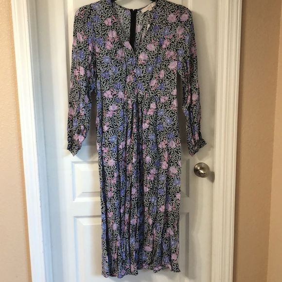 Women's Black Floral Ruched Midi Dress - Picture 2 of 5